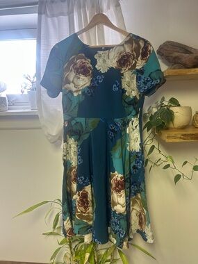 Corey Lynn Calter Teal Floral Fit-and-Flare Dress